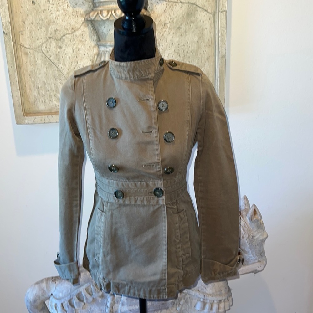Joie double breasted coupe cut olive / military green jacket 100% cotton Sz XS